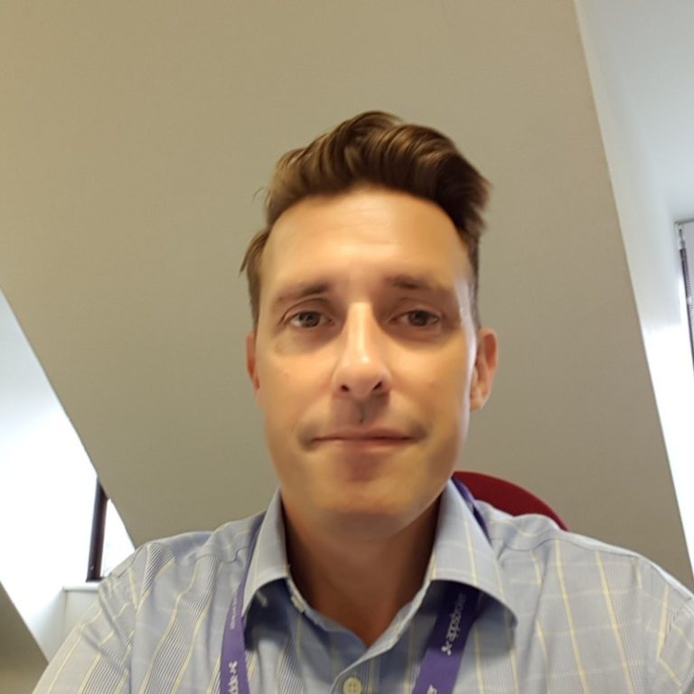 Matthew Penton at Appsbroker wearing purple branded lanyard