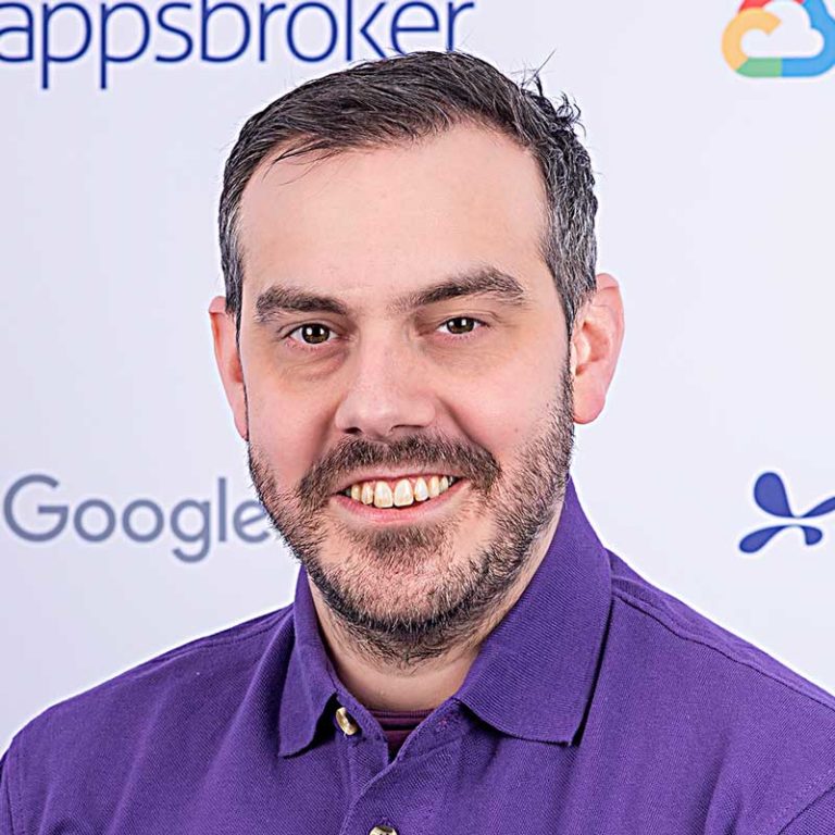 Gavin Heap at Appsbroker wearing purple branded polo