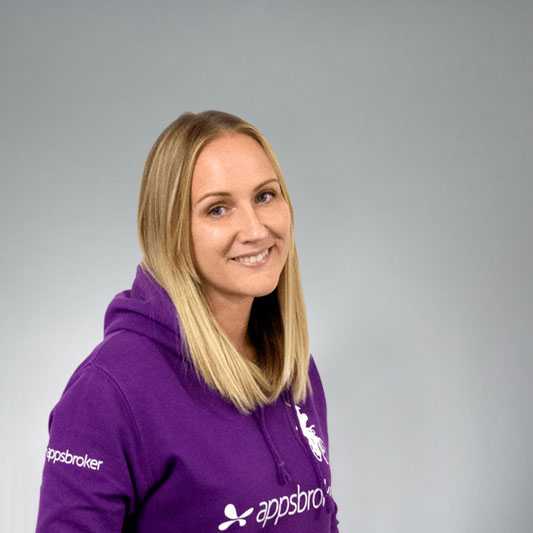 Suzie Bridgman at Appsbroker wearing purple hoodie